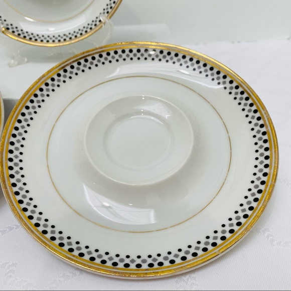 Norleans Gold Symphony 3 Saucers Gold Trim Black Gray Dots On White China - Picture 3 of 7